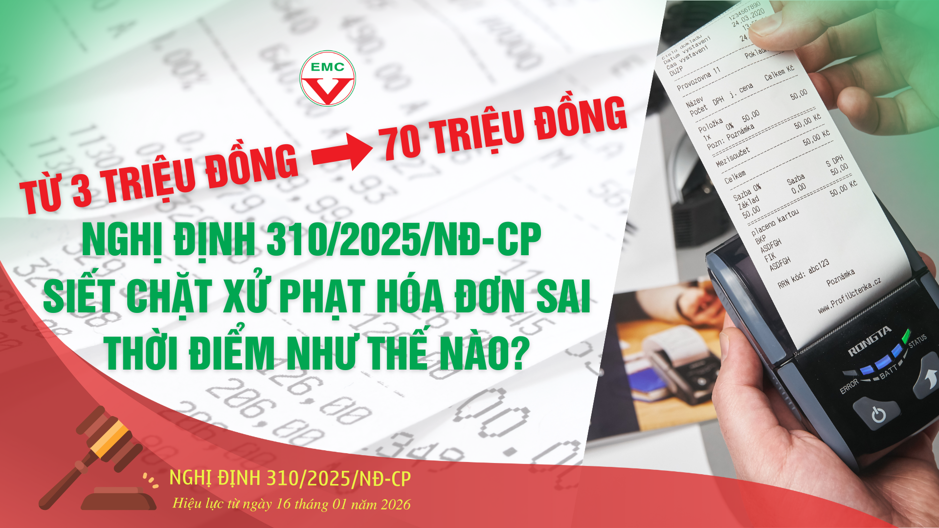 TỪ 3 TRIỆU ĐỒNG LÊN 70 TRIỆU ĐỒNG: NGHỊ ĐỊNH 310/2025/NĐ-CP SIẾT CHẶT XỬ PHẠT HÓA ĐƠN SAI THỜI ĐIỂM NHƯ THẾ NÀO?